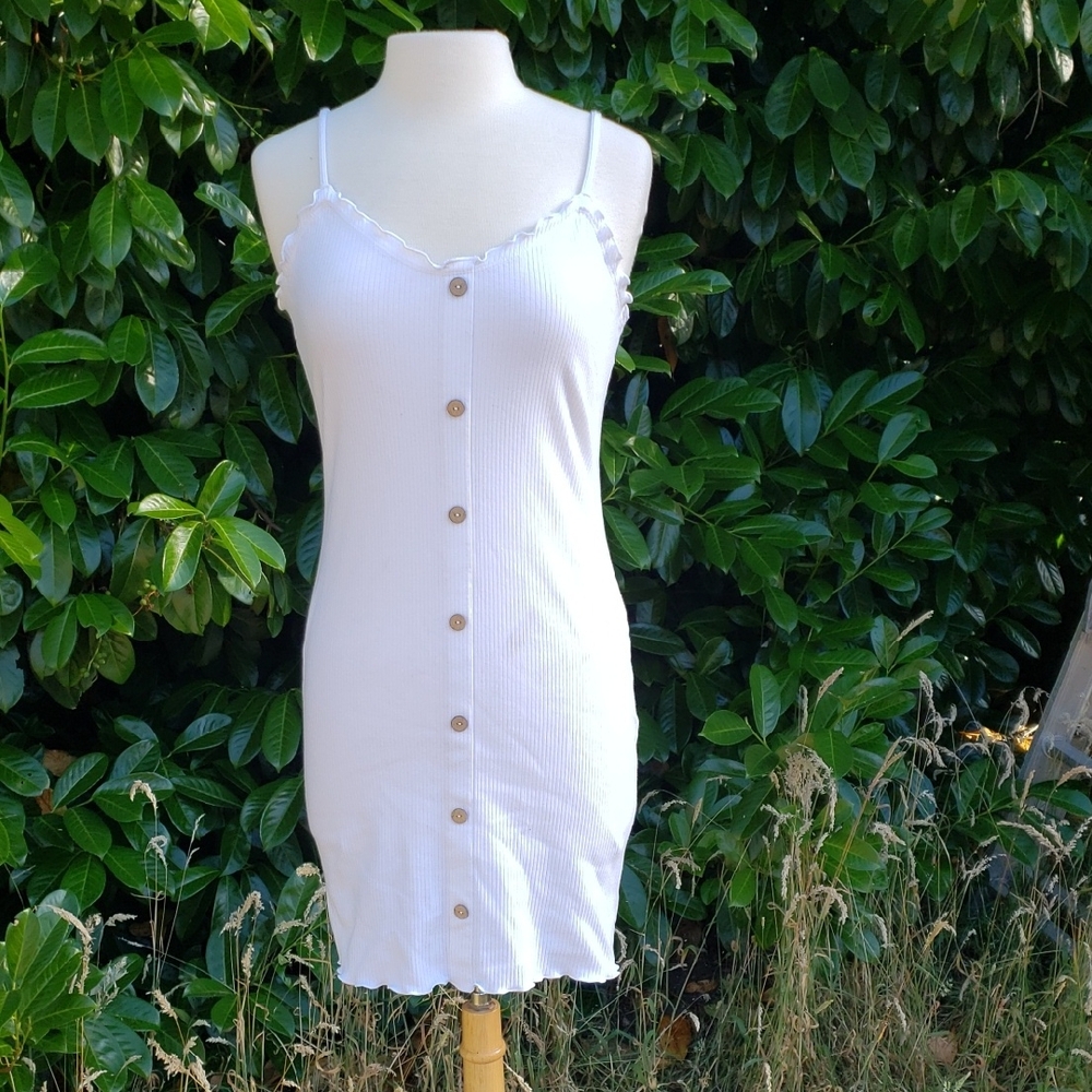 Y2K No Boundaries White Dress Juniors 11/13 Ribbed Cotton Spaghetti Straps